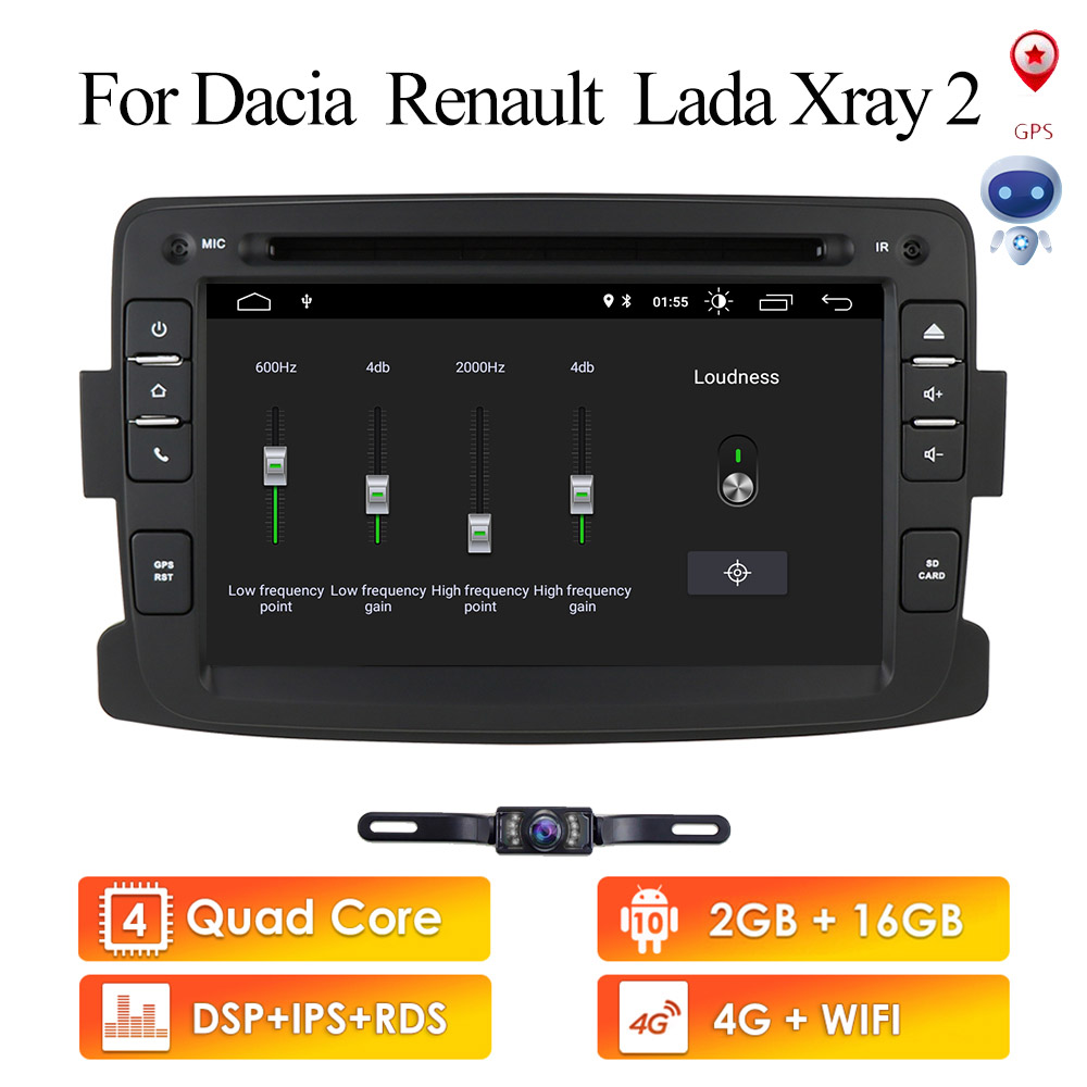 

7"DSP Android 10 Car GPS Stereo DVD Player for Dacia Logan Dokker Duster Sandero Lodgy & Renault Captur Symbol BT RDS SWC CAM