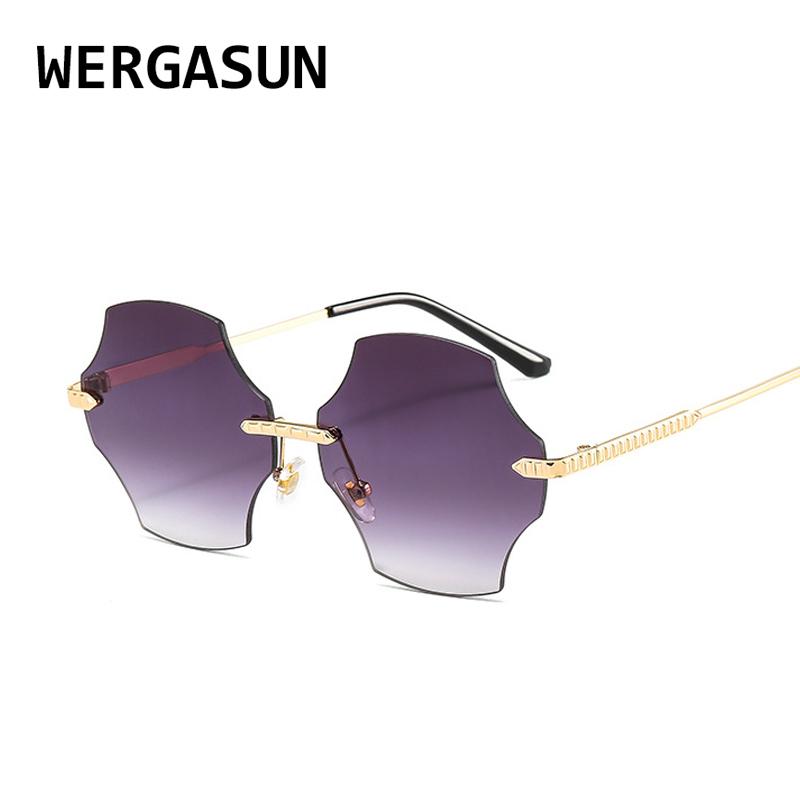 

Sunglasses WERGASUN Vintage Rimless Women Men Designer Sun Glasses Big Frames Retro Oversized Eyeglasses