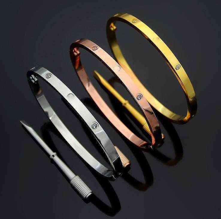 

4mm Thin Fashion 2021 Bangles Steel Love Bracelets Silver Rose Gold Bracelet Women Men Screw Screwdriver Couple Bracelet