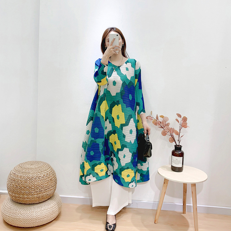 

2021 New Pleated Spring Fall Korean Fashion Plus Size Women Fat Irregular Shape A-line Aesthetic Indie Clothes Kw7r, Green