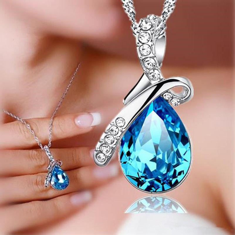

Luxury Tear of Angel Crystal Pendant necklaces For women water drop Drip Silver chains Designer 2019 Fashion Jewelry in Bulk DHL Free