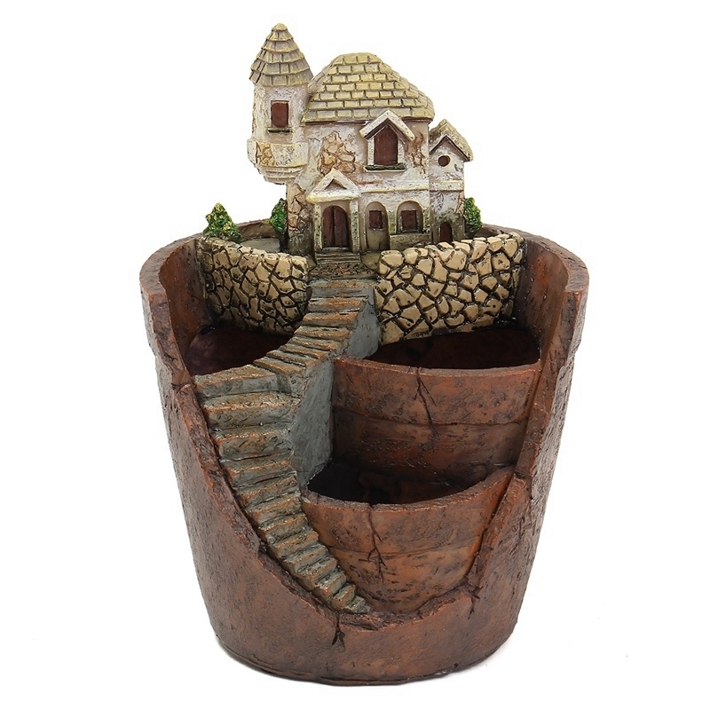 

Mini House Figurines Resin Flower Pot For Herb Cacti Succulent Plants Planter Home Garden Micro- Landscape Decor Crafts Y200723