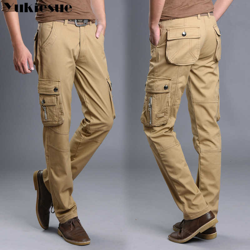 

Fashion Military Cargo Pants Men Loose Baggy Tactical Trousers Oustdoor Casual Cotton Multi Pockets large size 210608, Khaki with velvet
