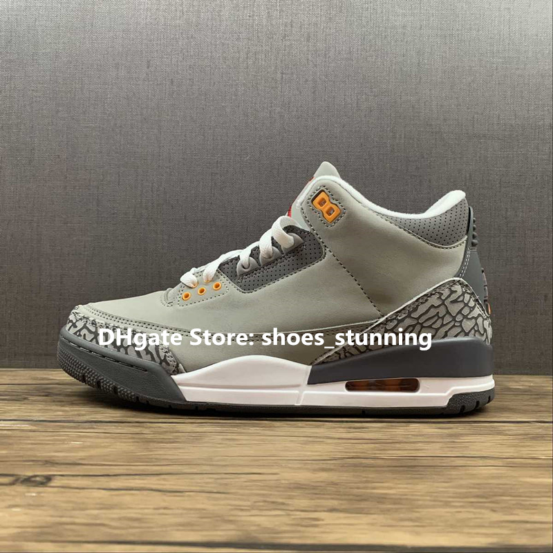 Chaussures Jumpman III 3 Retro Cool Grey 2021 Silver/Sport Red-LT Graphite Orange Véritable Cuir Supérieur Cement Gris Overlay Baskets De Sport U