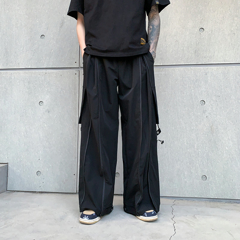 

Hip Streetwear Men's Joggers Pants 2021 New Ribbons Cargo Trousers Elastic Waist Loose Harem Pant Men 45uw 27th, Black