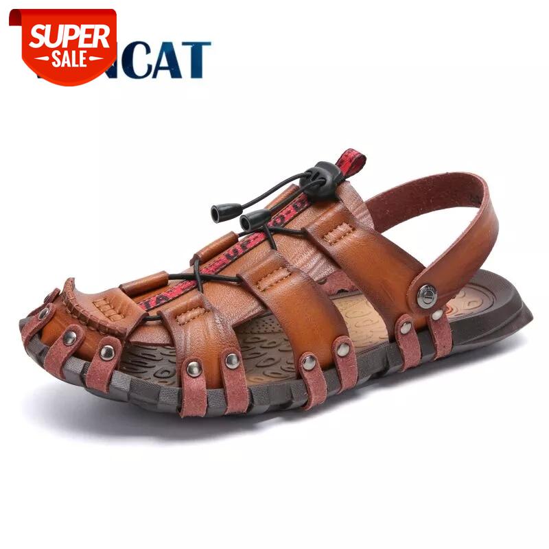 

Vancat New Casual Men Soft Sandals Comfortable Men Summer Leather Sandals Roman Summer Outdoor Beach Big Size 38-47 #MU4O, Black
