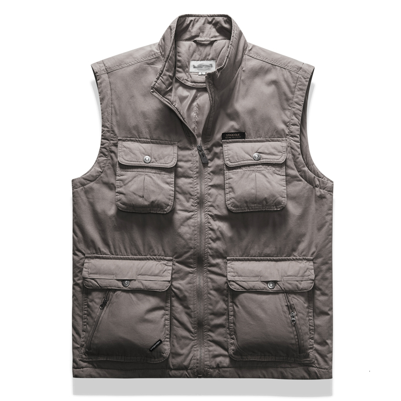 

2021 New Men Warm Zip Casual Vest Autumn Male Waistcoat Sleeveless Jacket Mens Outdoors Many Pockets Climbing Hiking Gilets Coat Alfd, Dark grey