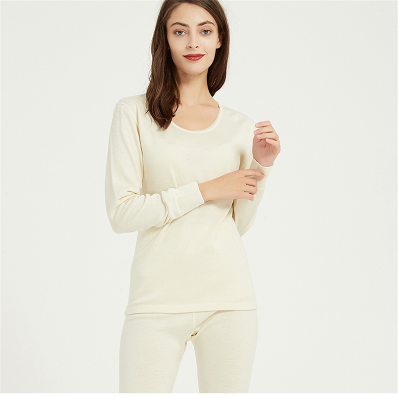 

100% Merino Wool Women thermal underwear set thickness 280gsm Women long johns more warm in the winter 211110, Khaki
