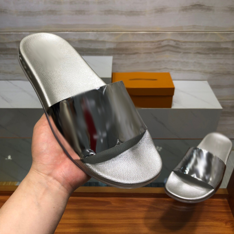 

2021 Slipper Designer Slide Summer sandals Fashion Men Beach Indoor Flat Flip Flops Leather luxurys Shoes mens Slippers with box Size 39-45 -H106, White