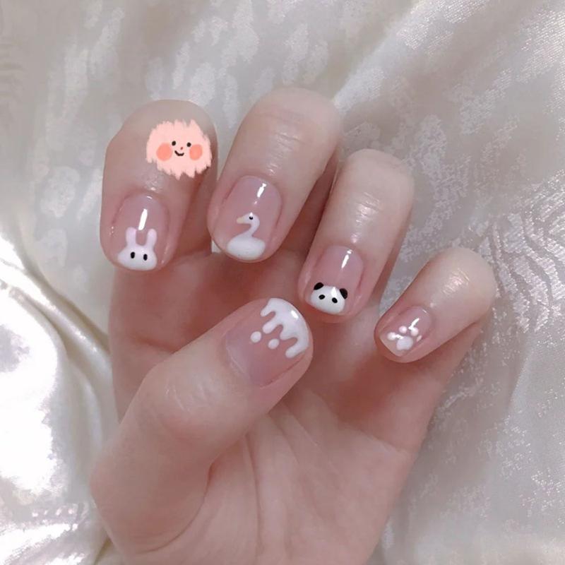 

False Nails 24pcs/Box Detachable Short Round/Square Head Wearable Heart Bow Fake Full Cover Nail Tips Press On, Red;gold