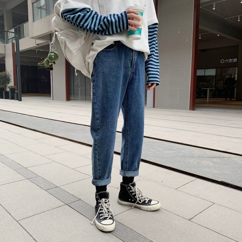 

2021 New Men's Solid Color Casual Fashion Stretch Slim Fit Straight Pants Cargo Pocket Jeans Biker Denim Trousers Size S-2xl 2xz3, Light blue 064