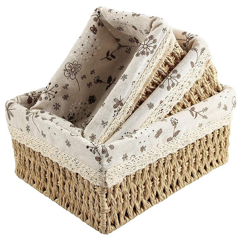 

3 Pack Woven Storage Basket, Handmade Wicker Storage Basket with Removable Liner Home Decoration Organize