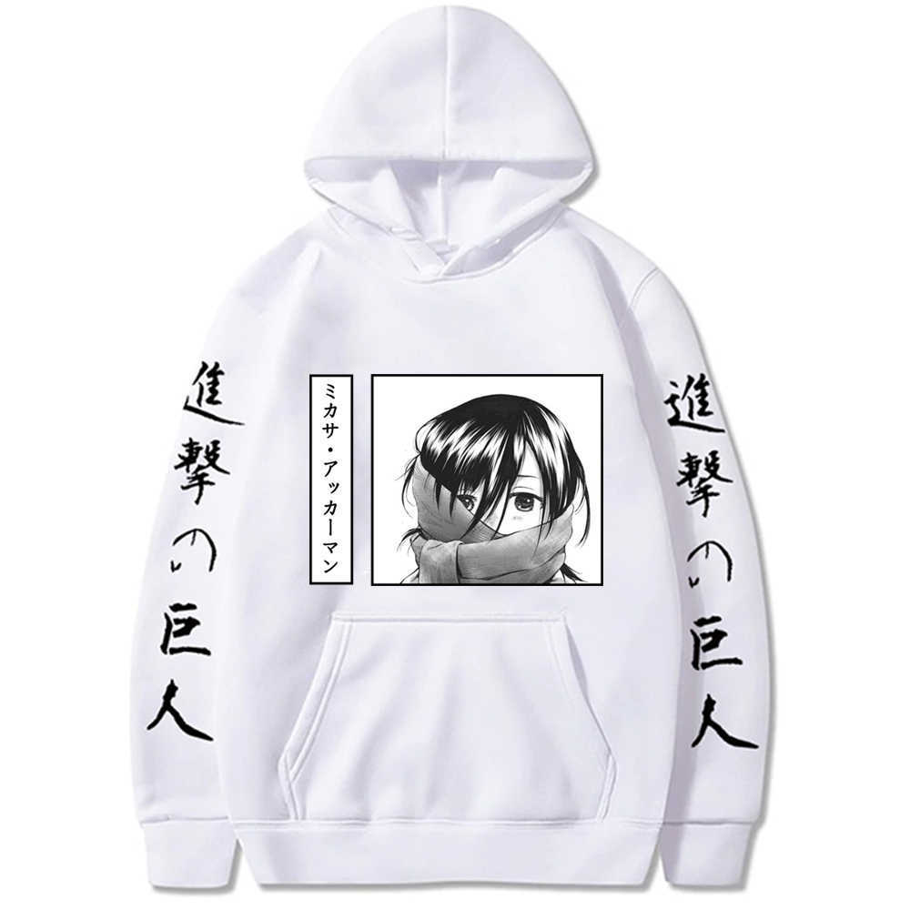 

Harajuku Cartoon Attack On Titan Kawaii Mikasa Ackerman Hoodies Men Funny Manga Shingeki No Kyojin Graphic Oversized Sweatshirt G1019, White