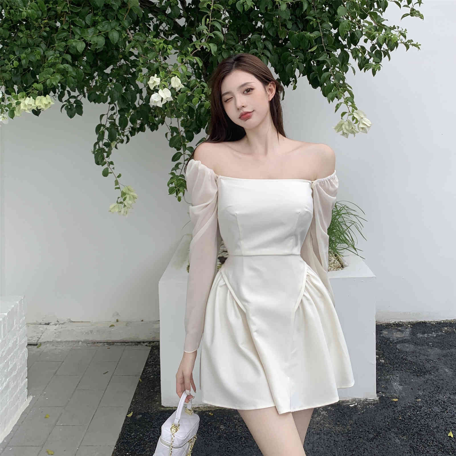 

Casual Dresses CMAZ Price Early Autumn Temperament Waist-Controlled Slimming Long Sleeve Tube Top Short Type Dress E27J, 1# packing bag