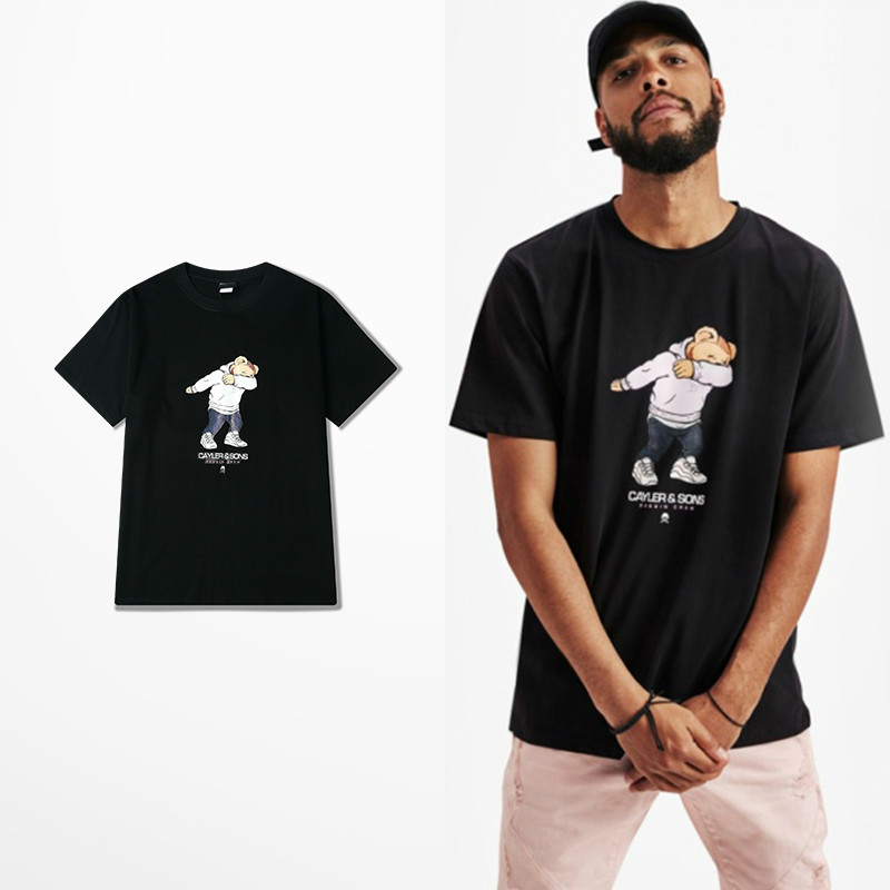 

2021 New Moda Urso Dos Desenhos Animados Cayler Filhos Dabbin Tripulao Impresso Camiseta Homens Skate Hip Hop Alta Rua Harajuku t Camisa Hom, Black