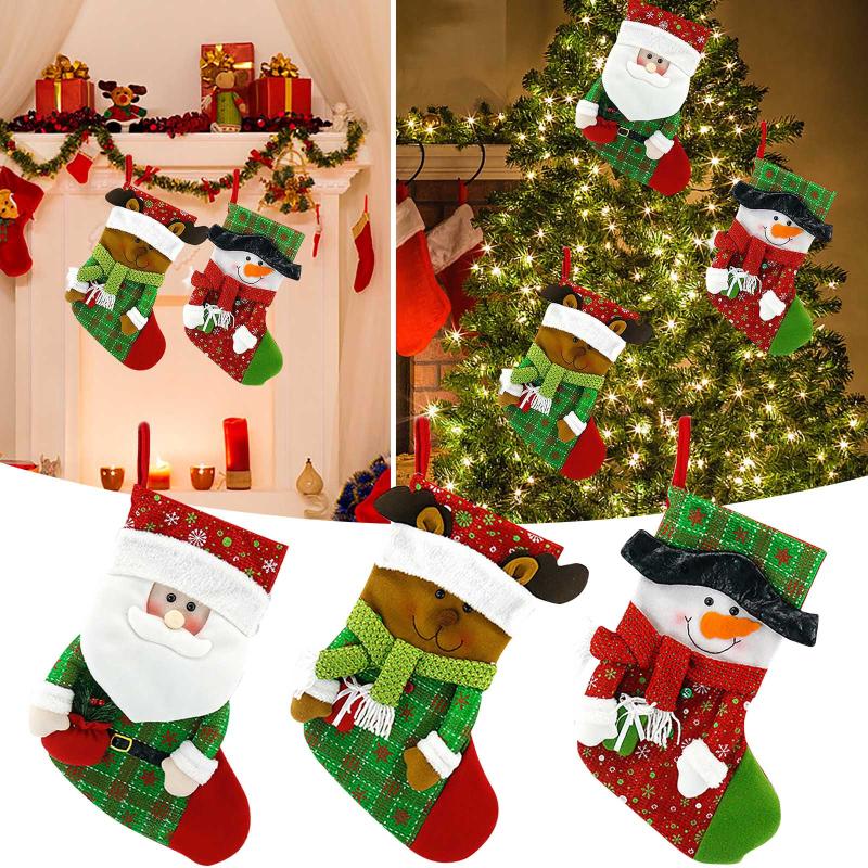 

Christmas Decorations Stocking Large Red Green Xmas Gift Bags Fireplace Decoration Socks Year Candy Holder Decor For Home