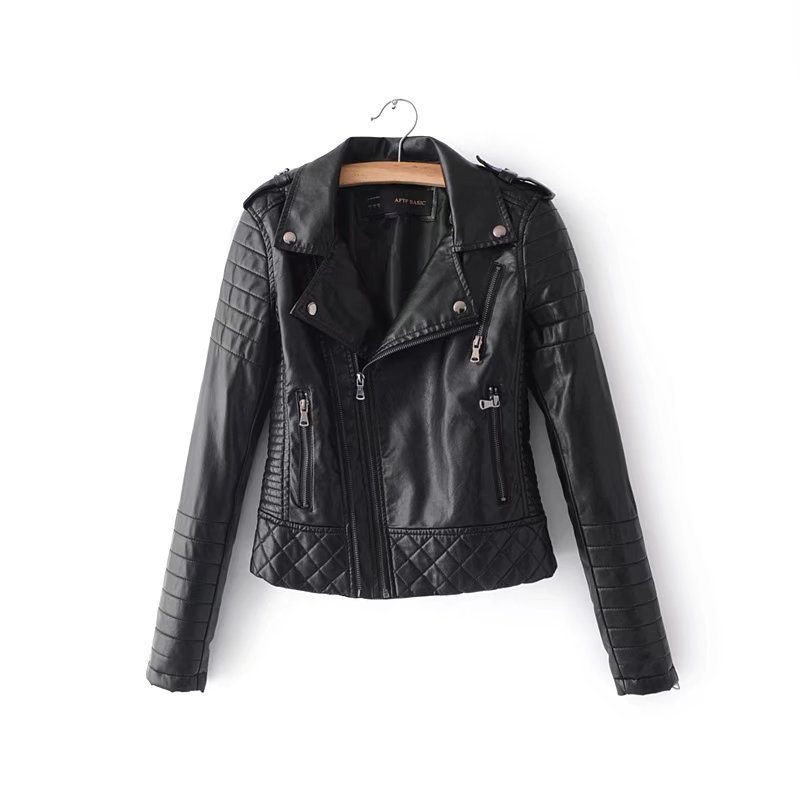 

Jaket Women Spring Autumn Faux Leather Jackets Lady Motorcyle Zipper Biker Blue Coat Outerwear Plus Size Za Jacket Female Gothic, Black