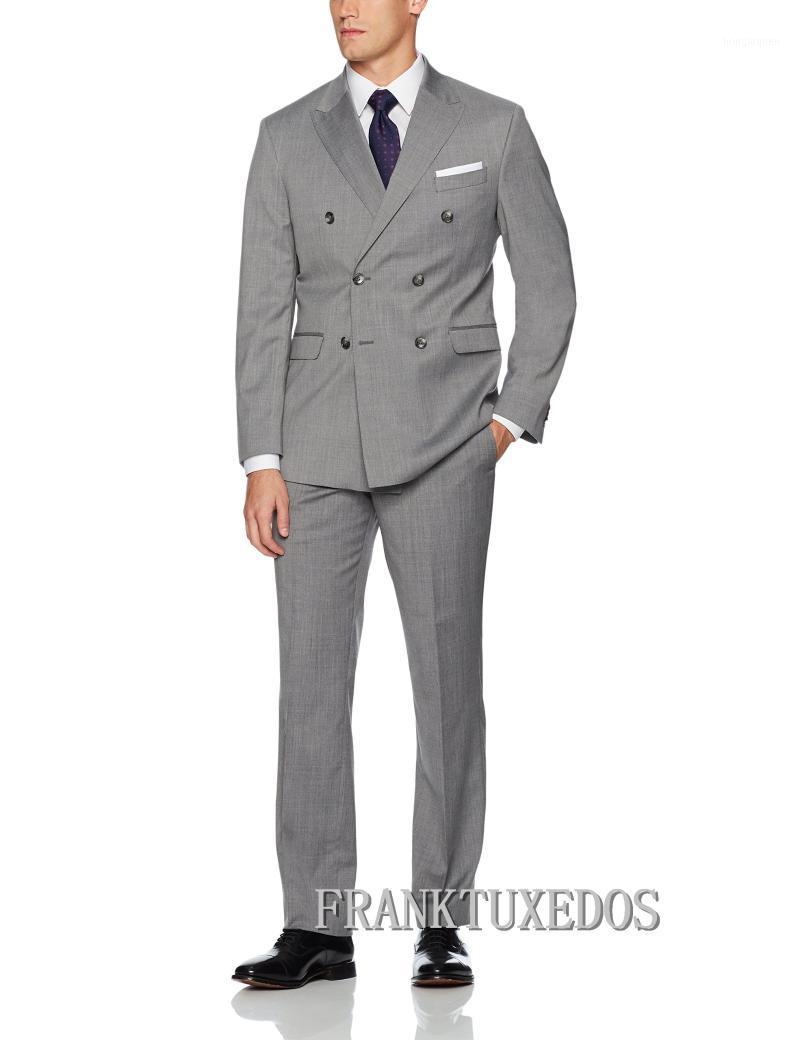 

Double Breasted Latest Coat Pant Designs Suit Male Slim Fit Wedding Men Pure Color Light Grey Tuxedo Jacket+Pants Men's Suits & Blazers, As picture
