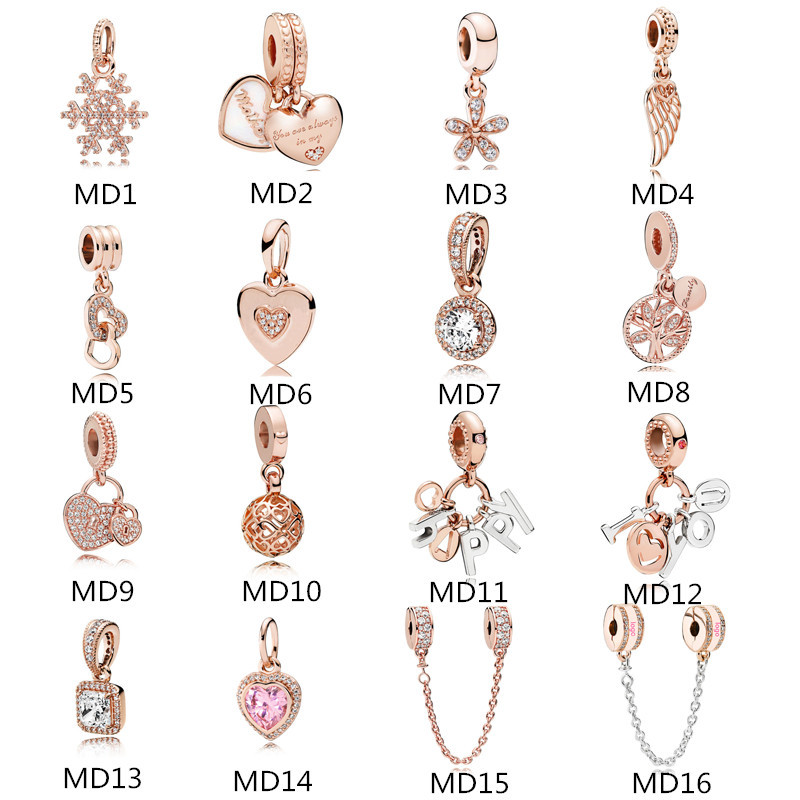 

Anomokay Sterling 925 Silver Mix Style Rose Gold Heart Tree Flower Pendant fit Pandora Bracelet S925 Charm for DIY Jewelry Q0531