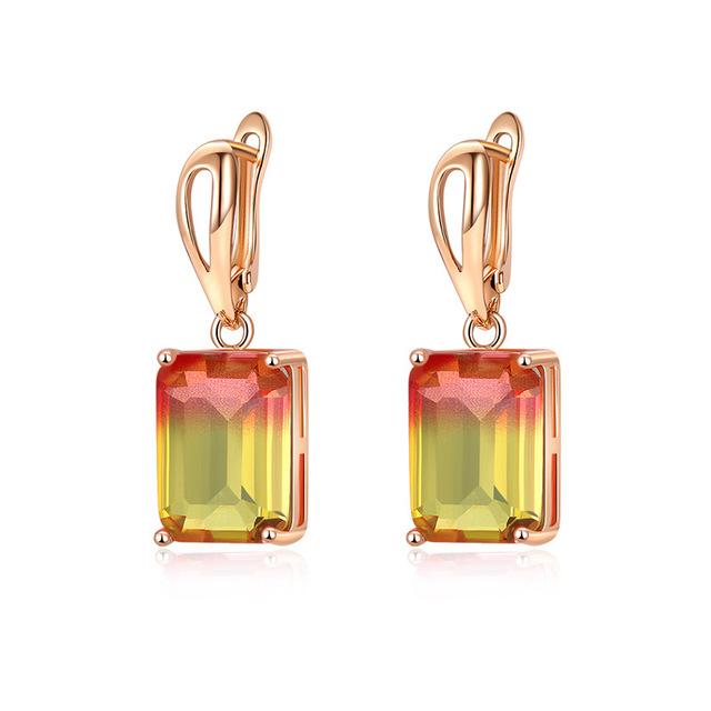 

Rainbow/Blue Red Zircon Rose Gold Color Dangle Earrings Wedding Colorful For Women Jewelry Gifts & Chandelier