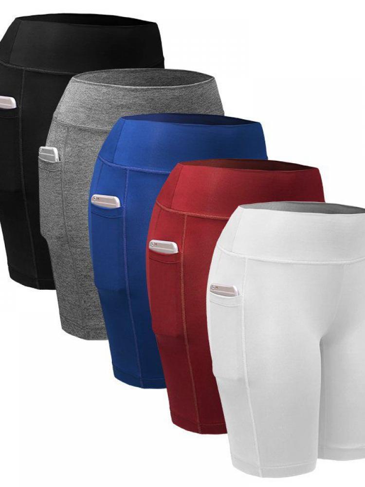 

Gym Clothing High-Waist Yoga Shorts Diagonal Pockets Running Quick-Drying Training Tight Elastic Fitness For Men And Women