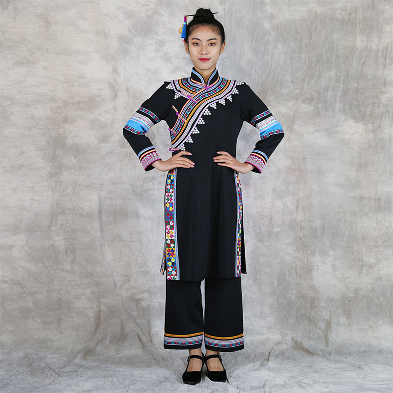 National style stage wear Chinese dance costumes embroidered long dress+pant festival performance clothing adult women-image-748124383