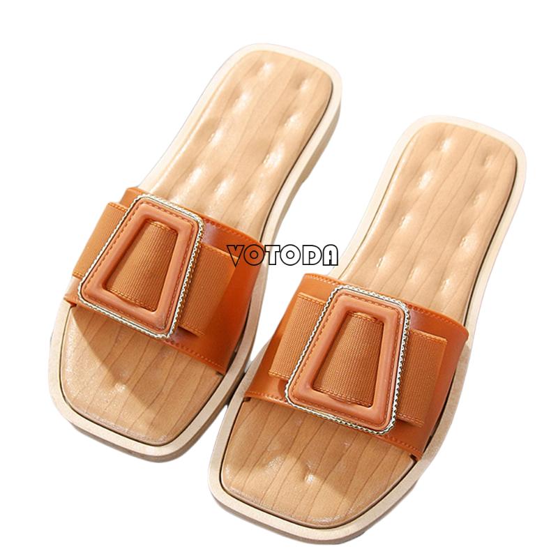 

New Arrival Women Slippers Fashion Buckle Outdoor Ladies Casual Beach Sandals Square Open Toed Brand Slides Female Flats Shoes, Gray
