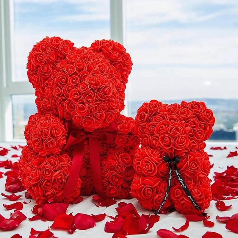 

25cm Artificial Rose Teddy Bear Eternal Flower Bubble Bear Handmade Roses Valentine's Day Wedding Bithday Gift for Women, Gift box