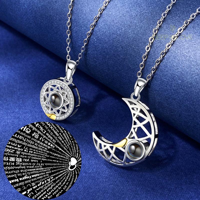 

Pendant Necklaces Fashion 100 Languages I Love You Couple Matching Heart Sun Moon Magnetic Paired Jewelry Chain Choker Women Lover Gifts, Silver