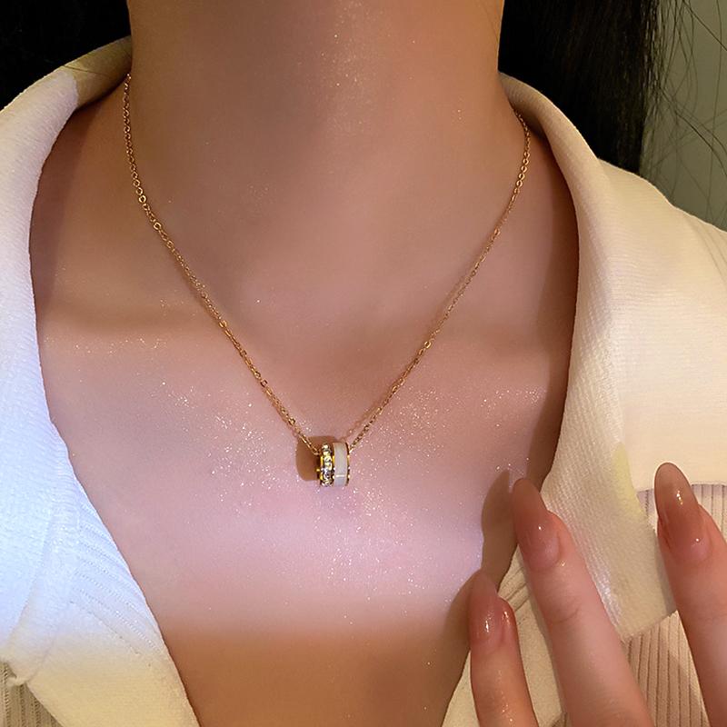 

Other Trendy Fine 14K Real Gold Crystal Round Chain Pendant Necklace For Women Original Design Korean Fashion Jewelry Zircon Ins Gift, Silver