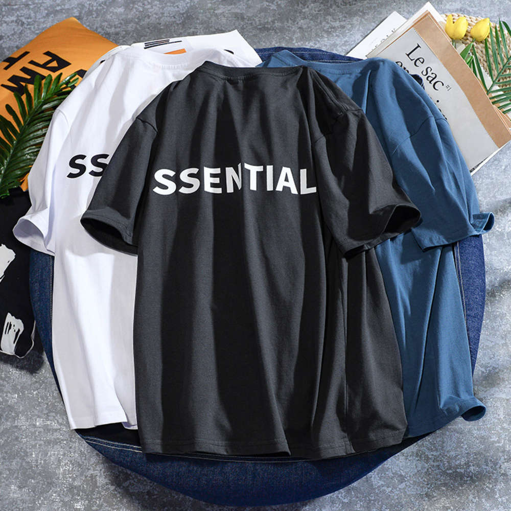 

Youth Popular versatile round neck T-shirt summer combed cotton loose top men's casual fashion letter printed short sleeve, White;black