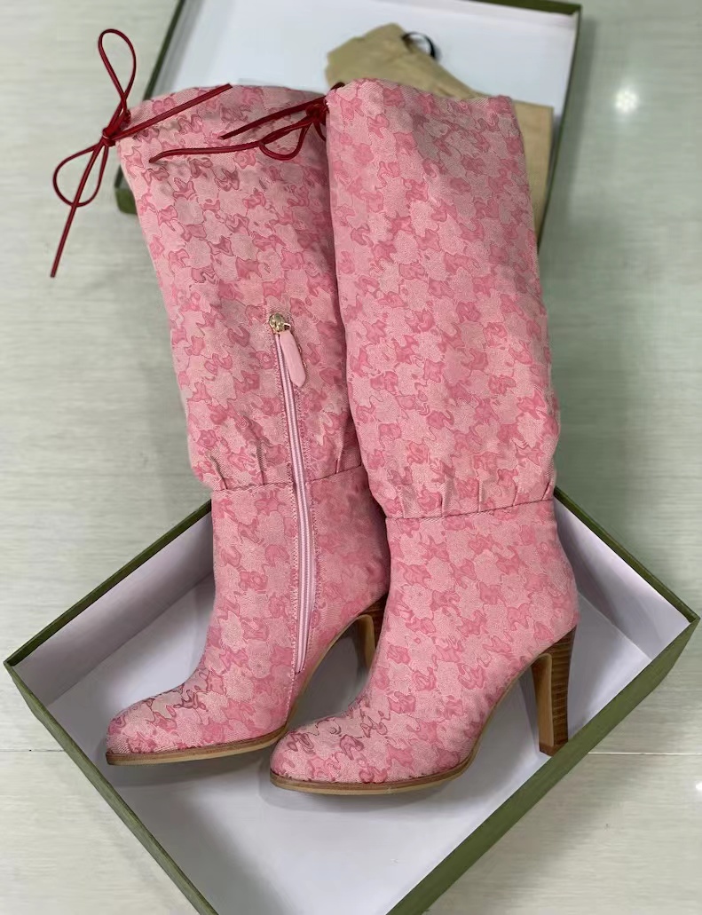

2021 Women new designer canvas Fashion boot ankle Booties High Heel winter Shoes over the knee boots top quality size 36-43 No 335, Black