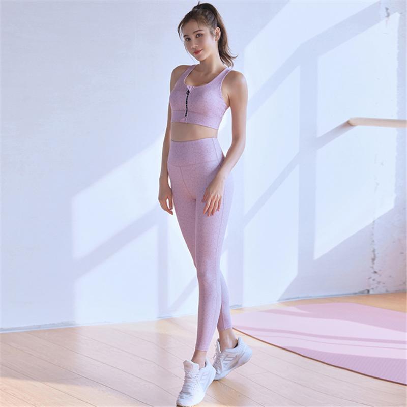 

Women Printing Yoga Set Fitness Suit Sportswear High Waist Pants Shockproof Sports Bra for Gym Workout Runing Pilates Training, Pink