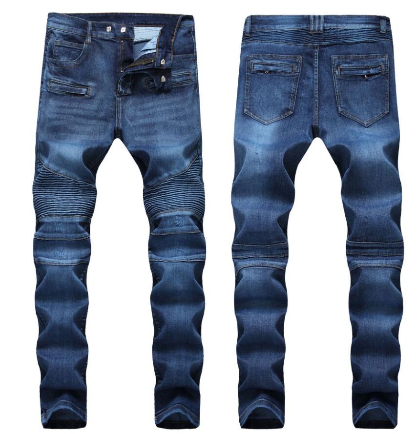 

Wholesale-mens jeans high quality blue black color straight ripped jeans for men fashion biker jeans button pants, 7=1698#