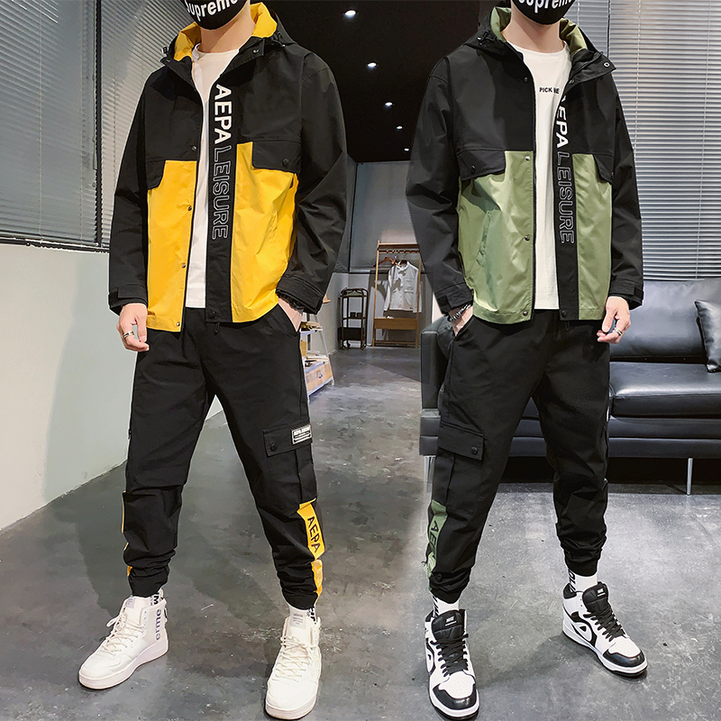 

2021 New Autumn Men's Hoodies Sets Sweatshirt Cardigan Long Sleeve Hip Hop Fitness Tops Trousers Sportswear Joggers Tracksuits 8opt, Yellow