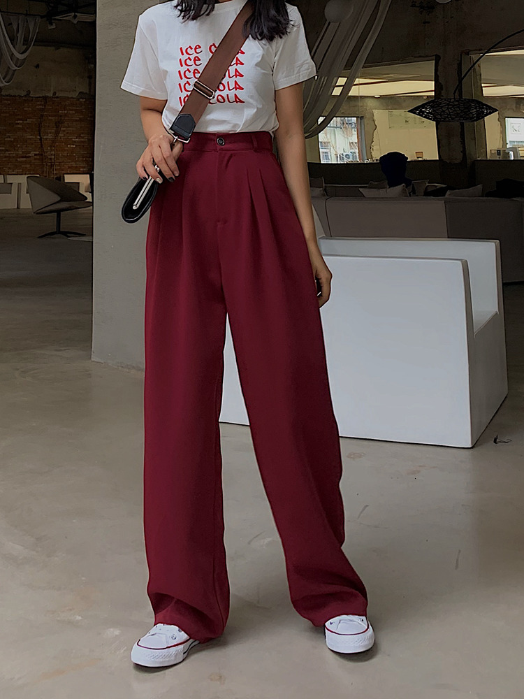 

Female Fashion Simple Summer Wide Waist Rubbing Leg Pants Straight Spring Wild Szi2