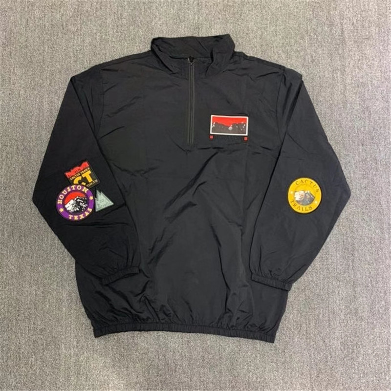 

2021 New Embroidery Travis Scott Cactus Trails Half-zip Windbreaker Women Men Jackets Black Brown Rainproof Coat 0w9b