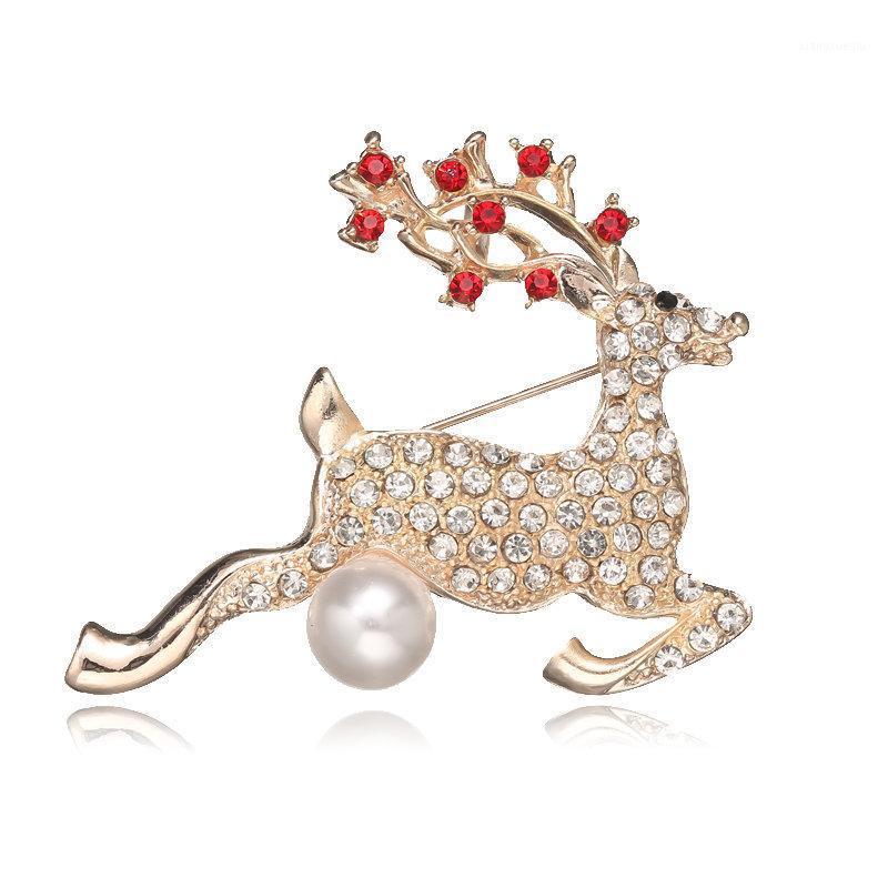 

Pins, Brooches Cartoon Christmas Elk Inlaid Rhinestone Imitation Pearl Cute Sika Deer Animal Pins Girls Sweater Shirt Accessories, Gray