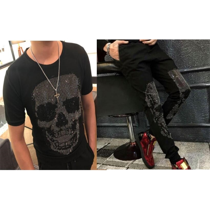 

2021 New Summer Men's Joint Design Diamond (tshirt + Pants) Contrast Short-sleeve Zipper Color Shorter Asian 4xl Elastic Size Sports Waist M, Display