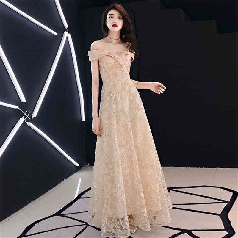 

Summer Off The Shoulder Evening Party Dress Woman Slash-neck Elegant Slim Beige Embroidery Women Maxi Dresses Long 210603, Blue