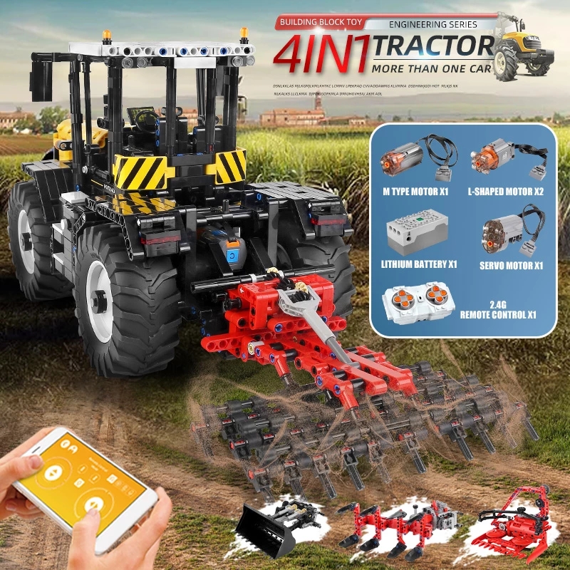 The RC Tractor Fastrac 4000er Tractor Set Building Blocks 4 IN 1 High-Tech Agricultural Car MOC-25371 MOULD KING 17019 Model Parts Kids Christmas-image-720236614