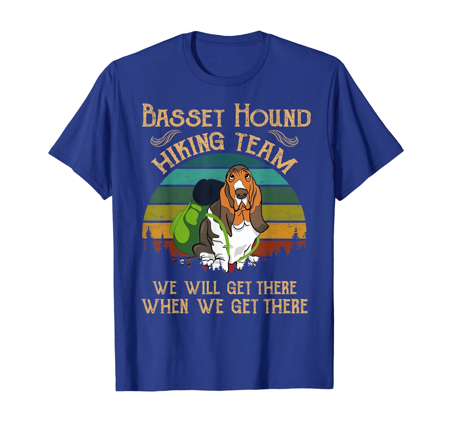 

Basset Hound Hiking Team We Will Get There Vintage T-shirt, White;black