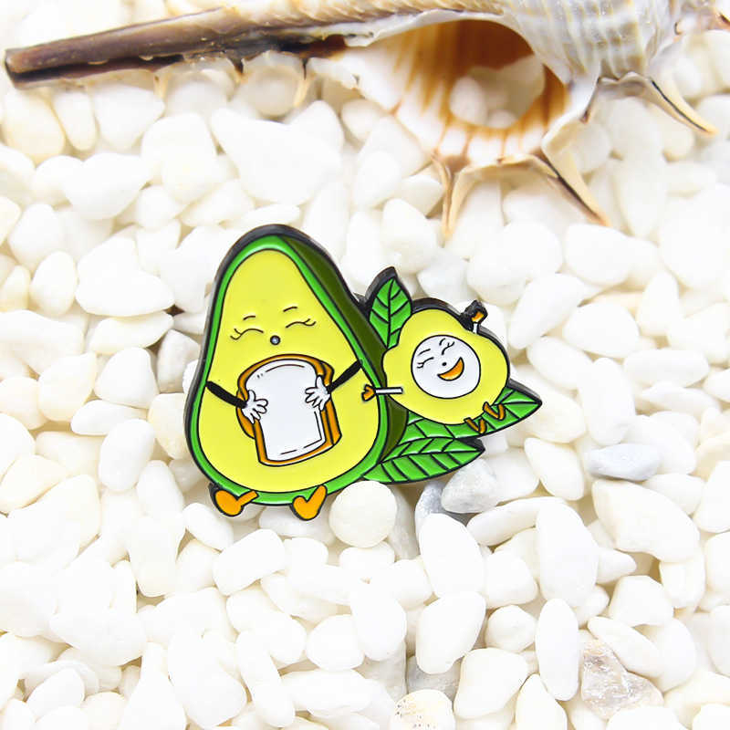 

Cartoon creative avocado baby eat toast with an egg fashion drop oil Brooch trend Badge