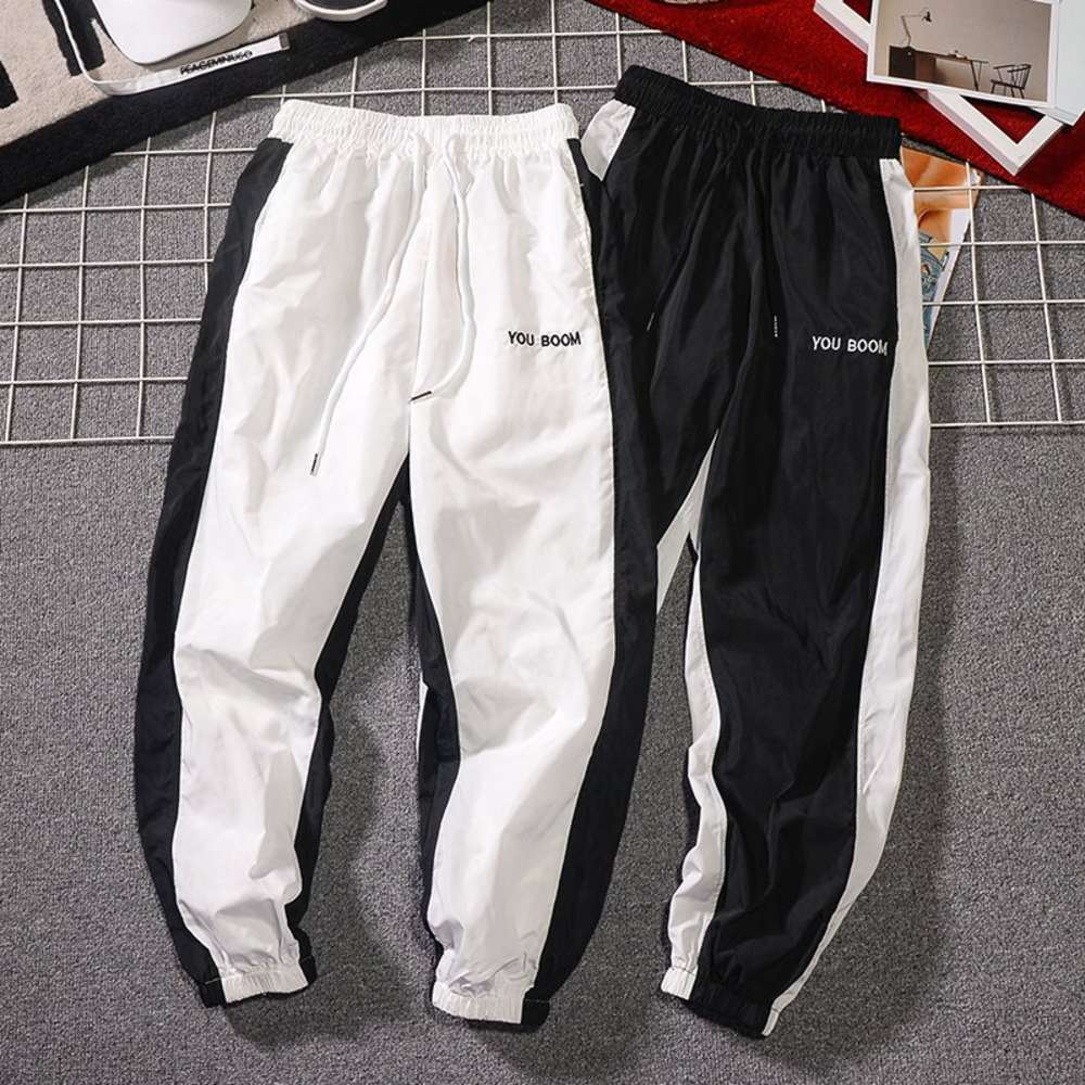

2019 summer new contrast stripe letter embroidery hip hop trend banded elastic sweatpants for men, Black
