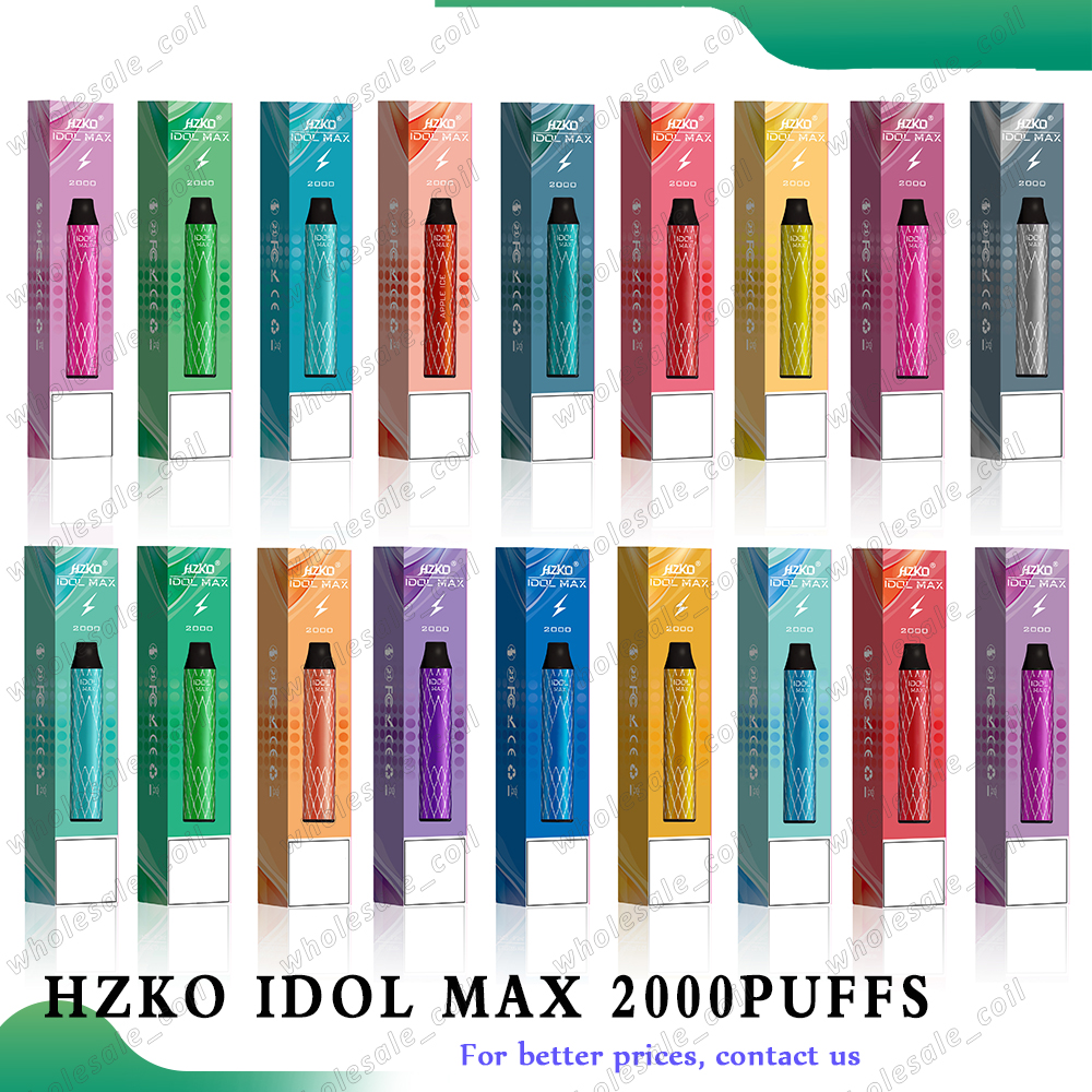 

HZKO IDOL MAX Disposable E-cigarettes Device Kit 1100mAh Battery Vape 2000 Puff Pre-Filled 6.5ml Pod cartridges Pen Vs Bang Bar Plus Flow 100% Authentic