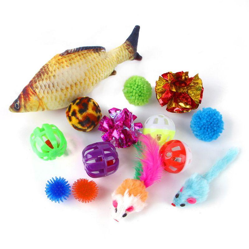 

Cat Toys 14pcs Combination Set Pet Mouse Bell Ball Kitten Teaser Toy Interactive Funny Supplies