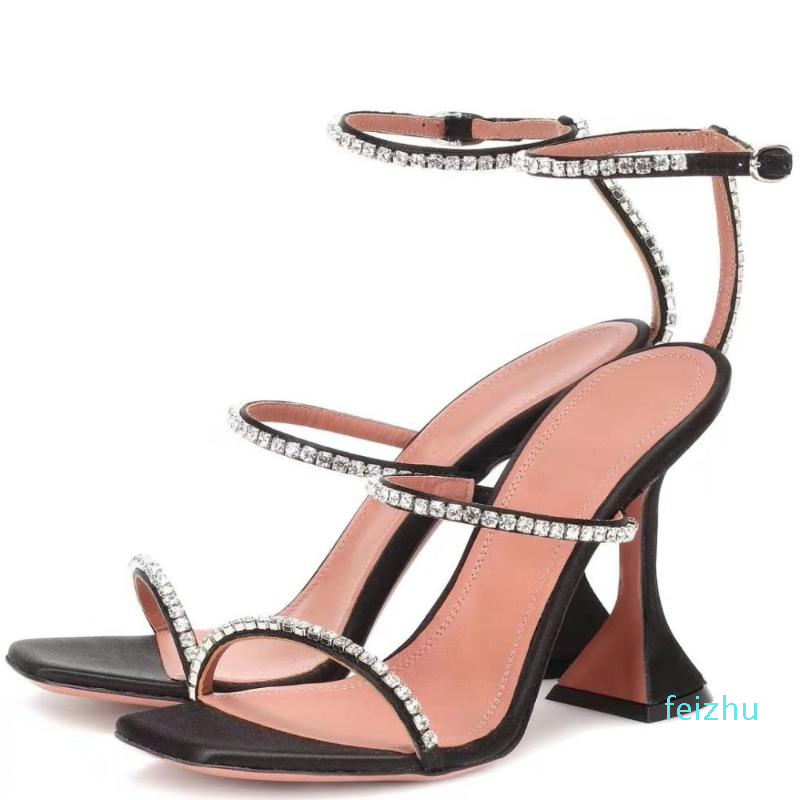 

2021 Summer Sandal Shoe Strange Cup Heel 3 Rhinestone Strap Spike-heels Party Women Wedding Fashion Designer Brands, Rosy red