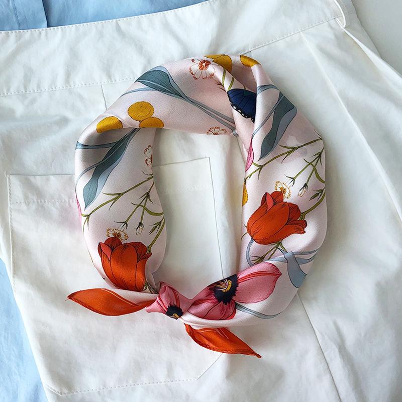 

Scarves 2021 Women Neck Scarf Hijab Wraps 100% Pure Silk Square Design Head Female Foulard Bandana Neckerchief Lady Shawls