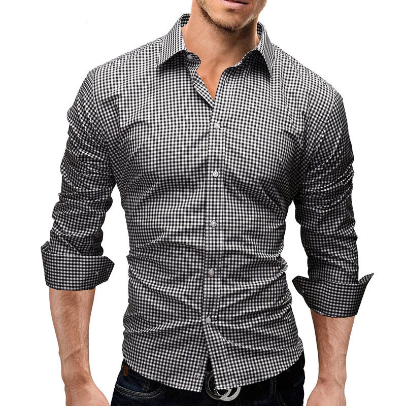 

2021 Men's Small Plaid Autumn Fashion Long Sleeve Men Vintage Shirt Smart Casual Male Square Collar Shirts Man Koszula Bq2k, 1314