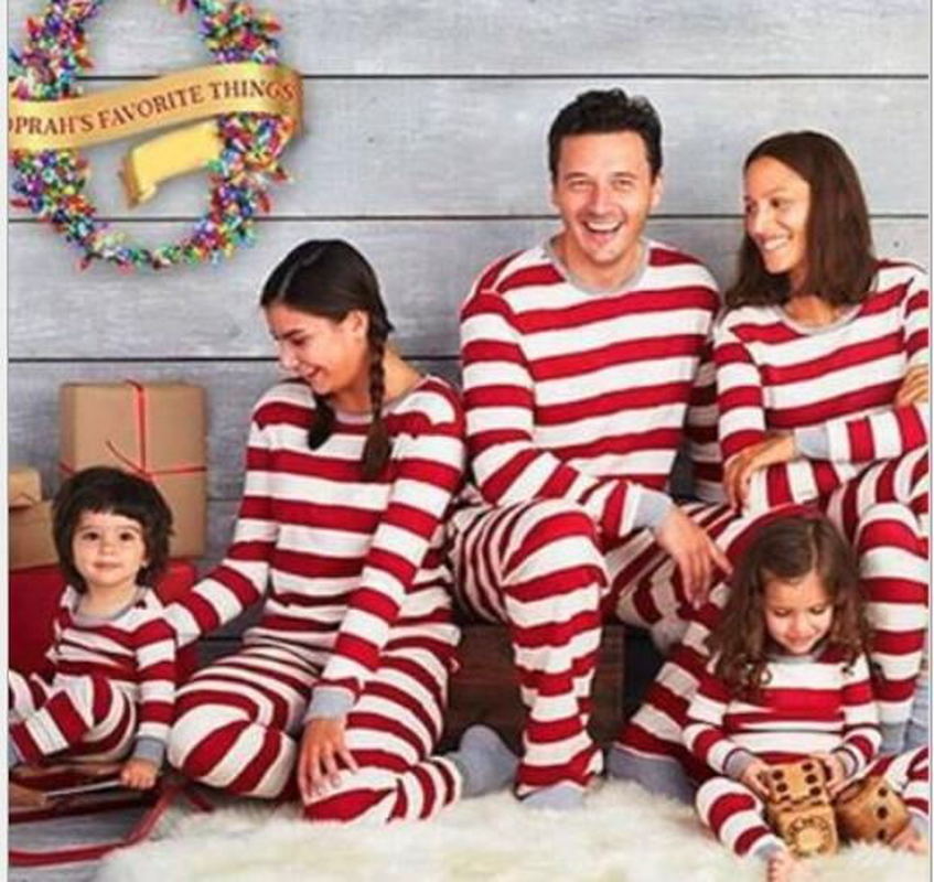 

Christmas new red and white striped printed long-sleeved pants, parent-child suit, home service
